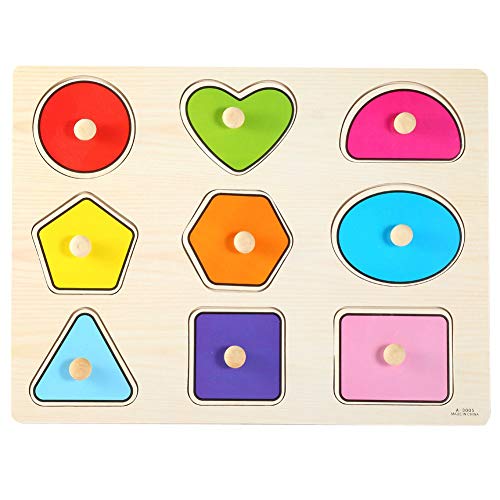 Perilla Rompecabezas de madera Juguete geométrico Puzzles de agarre de mano Forma Reconocimiento de color Bloque de tablero Niños pequeños Aprendizaje Montessori Juguetes Regalo