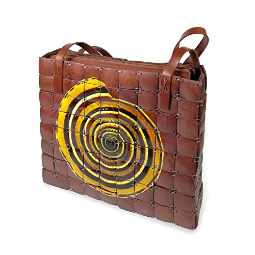 PERLETTI Bolso de Hombro para Mujer en Madera de Bamboo - Bolsa de Mano de Estilo Étnico - Hecha a Mano - Tamaño 27x24x6,5 cm - Cierre de Cremallera - Diseño de Concha Marrón