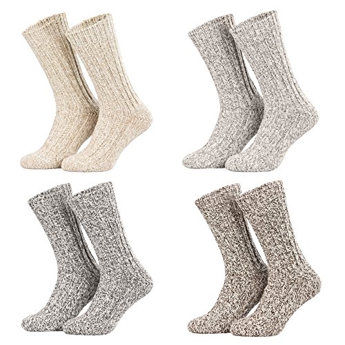 Piarini - 4 pares de calcetines noruegos muy cálidos - Gris y natural jaspeado - 39-42