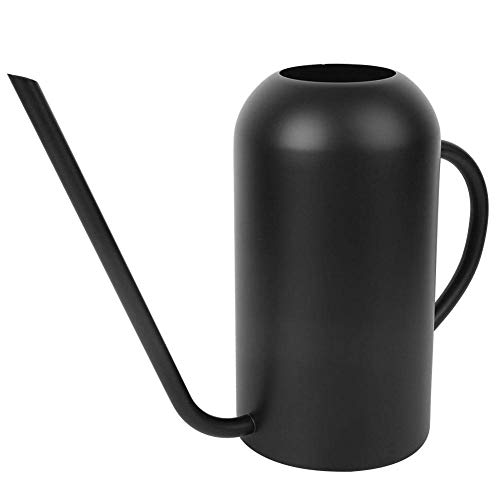 Pote de riego de caño largo de acero inoxidable de 1.5L Superficie de lijado de diseño elegante con mango ergonómico para flores de jardín Plantas Herramienta de riego Negro