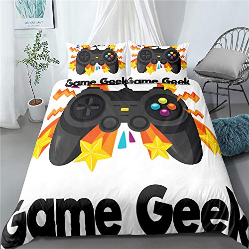 Prinbag Juego de 3 Piezas de Funda nórdica con Teclado Playstation de Ropa de Cama de Fibra para niños 200x200cm + 50x75cm * 2