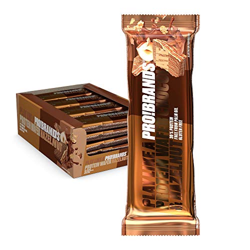 Probrands – Barrita de obleas cubierta de chocolate con alto contenido de proteínas (30%) con sabor de avellana, sin aceite de palma, sin gluten 40gx20 unidades