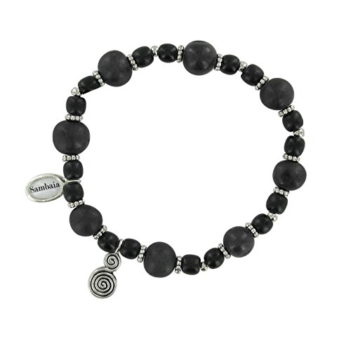 Pulsera de Acai lento, cuentas de madera y elementos metálicos, varios coloures, original Sambaia, negro