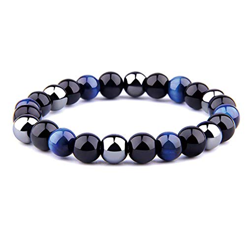 Pulsera Tiger Eye Triple Protection con perlas de hematita y obsidiana negra de UEUC