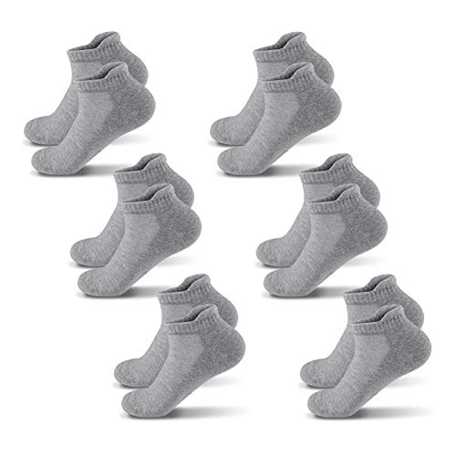 QINCAO Calcetines Tobilleros Hombre y Mujer 6 Pares Calcetín Deporte de Algodón Anti-ampollas Acolchados Calcetines Cortos 6 x Gris 39-42