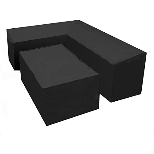 RASHION Funda protectora para muebles de jardín, cubierta para muebles con cordón de tracción, tejido Oxford impermeable y transpirable, funda protectora para muebles de jardín (forma L + Square M2)