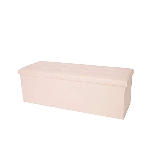 Rebecca Mobili Puf taburete rectangular, asiento contenedor, beige, cuero sintético- Medidas: 38 x 110 x 38 cm ( AxANxF) - Art. RE4906