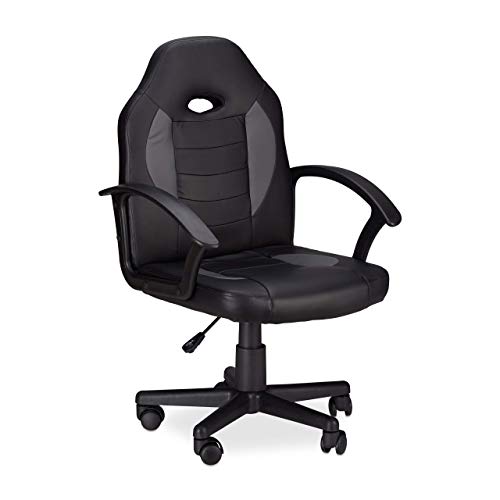 Relaxdays Silla Gaming XR7 Ergonómica, Piel Sintética, Gris, 90 x 57 x 50 cm