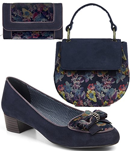 Ruby Shoo Victoria Low Cut Loafer Pumps & Matching Acapulco Bag & Geneva Purse, color Azul, talla 36 EU