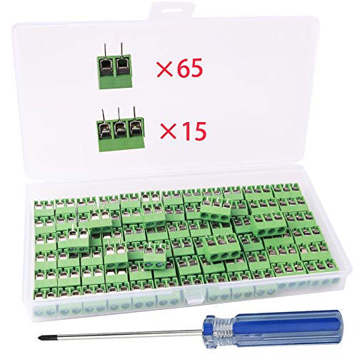 RUNCCI-YUN 80 Piezas 5mm 2 Pines/3 Pinesconector pcb 300 v 10a (2PIN-65 Piezas, 3PIN-15 Piezas)