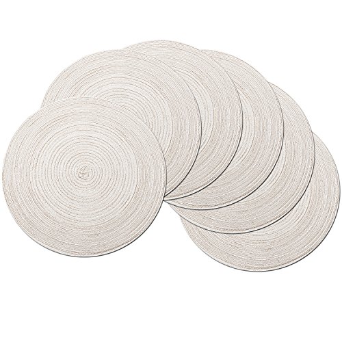 SHACOS Juego de 6 manteles Tejidos Redondos de 15 ''/38 cm,manteles Redondo de algodón,manteles Lavables Resistente al Calor,ponible y Duradero(Blanco lechoso)