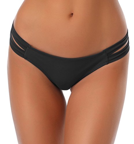 SHEKINI Mujer Tanga Brasileño Braguitas Braga de Bikini Traje de baño Bañador (S,Negro-A)