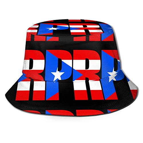 Shichangwei Sombrero de pescador con bandera de Puerto Rico, unisex, con parte superior plana, color negro