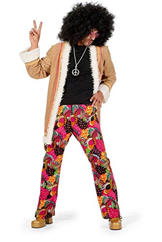 shoperama Disfraz de hippie para hombre, abrigo con pantalones de los años 60 y 70, diseño de flores Seventies Sixties Flower Power, talla: 54