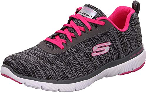 Skechers Flex Appeal 3.0-Insiders, Zapatillas Mujer, Gris (BKHP Black & Gray Mesh/Black Trim), 38 EU