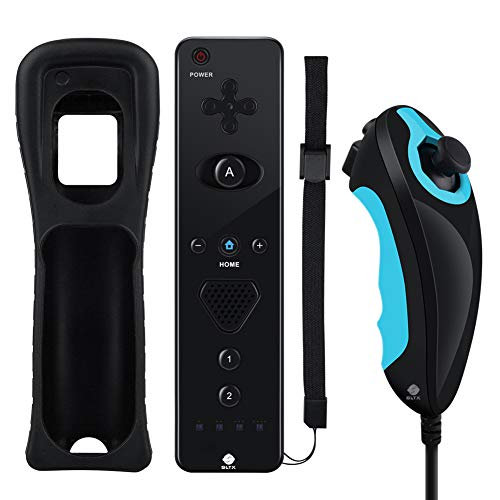 SLTX - Mando a distancia inalámbrico con funda de silicona y correa para la muñeca, compatible con Nintendo Wii y Wii U y Mini Wii DesignA negro