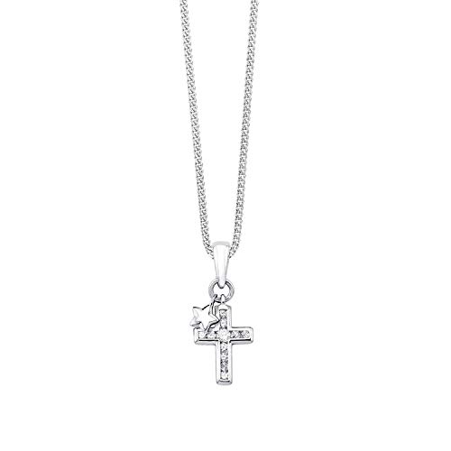 S.Oliver - Cadena infantil con cruz y colgante de estrella, plata de ley 925 rodiada, circonita 37+3 cm, color blanco