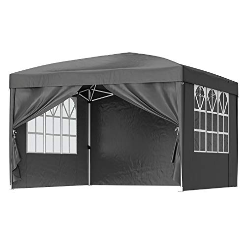 SONGMICS Carpa Marquesina 3 x 3 m, Anti-UV, Carpa Toldo Impermeable con Bolsa de Transporte 2 Paredes Laterales Completas, Portátil para Fiesta de Jardín al Aire Libre, Gris GCT14GY