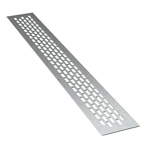 sossai® Rejillas de ventilación de aluminio - Alucratis (1 pieza) | Rectangular - dimensiones: 48 x 6 cm | Color: inox | rejilla de aire