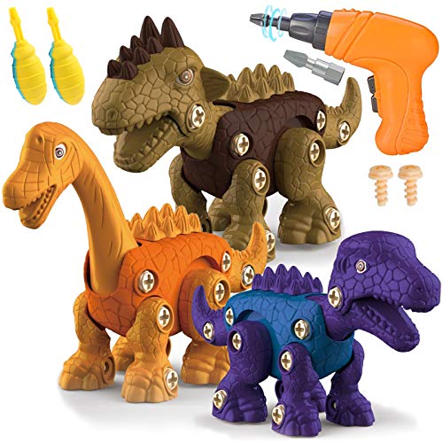 STAY GENT Dinosaurios Juguetes con Taladro Eléctrico para Niños 3 Packs DIY Dinosaurio Braquiosaurio Educativo Juguete con Juego Construccion Puzzle STEM Regalo para Chicos Chicas Niñas 3 4 5 6 7 Años