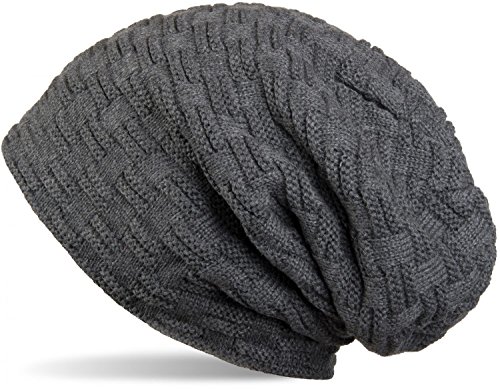 styleBREAKER Gorro Beanie de Punto cálido con Motivo Trenzado y Relleno Interior Polar Muy Suave, Unisex 04024058, Color:Gris Oscuro