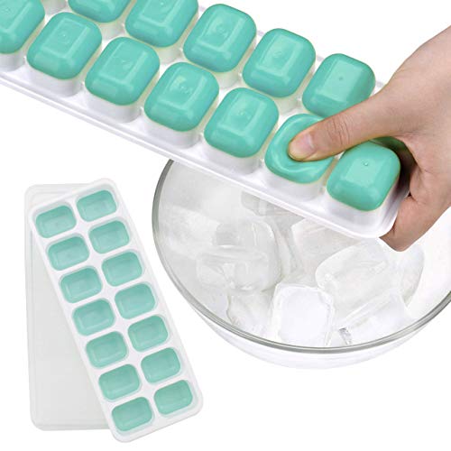 Sunerly Bandeja para cubitos de hielo, Lfgb certificado libre de BPA moldes con tapa antiderrames, mejor para congelador, comida de bebé, agua, whisky, cóctel y otras bebidas