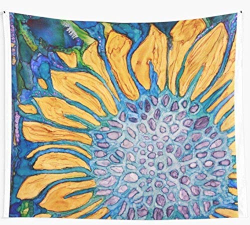 Tapiz de Mandala psicodélico, Tapiz de Girasol, Tapiz Floral Amarillo y Azul, tapices de Flores, tapices de Flores, Tapiz para Colgar en la Pared para Dormitorio, 150 * 180cm