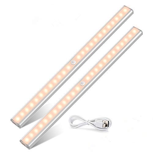 TASMOR LED Sensor Luz del Armario, Inclinada Lámpara para Armario con Tira Magnética Pegada, Auto Encendido/Apagado Pegado en Cualquier Lugar, 24 LED Inalámbrico USB Recargable, 2 Piezas