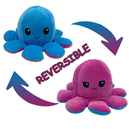 T&C Pulpito Reversible de Peluche, Pulpo Reversible Feliz y enfadado, Regalo de Moda sorprender (Azul-Rosa)