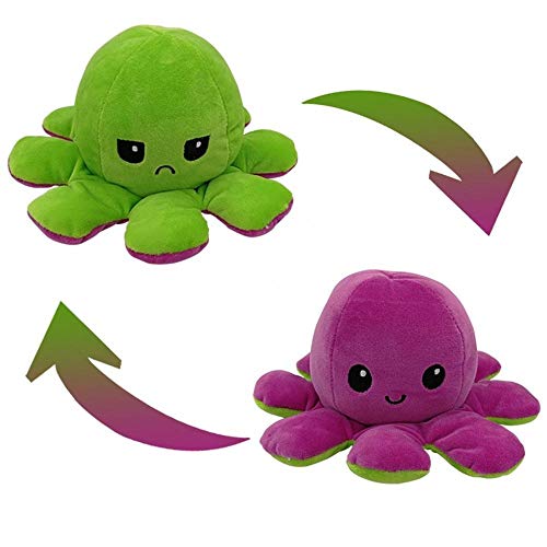 T&C Pulpito Reversible de Peluche, Pulpo Reversible Feliz y enfadado, Regalo de Moda sorprender (Morado-Verde)