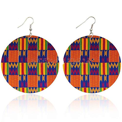 Tela Africana Bohemia Madera Gota Pendientes Pendientes Afrocéntricos Mujeres Cabecera Diseños Ambos Lados Impresos Para Las Mujeres