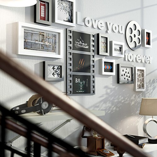 TING- 10 Multi Picture Frame Set Estilo Industrial Madera Negro Blanco Rojo-marrón DIY Foto Cuadro Pared Cuadro Combinación Escalera Pintura decorativa, 154 * 67cm ( Color : #B )