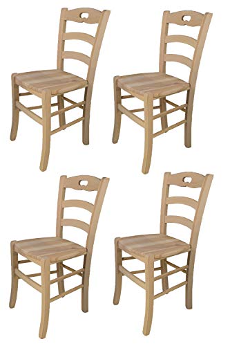 Tommychairs - Set 4 sillas Savoie para Cocina y Comedor, Estructura en Madera de Haya lijada, no tratada, 100% Natural y Asiento en Madera