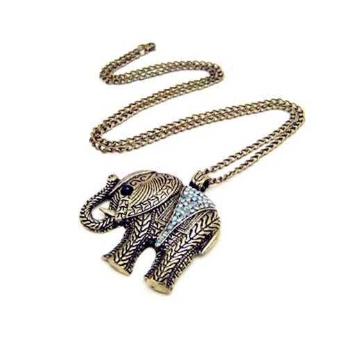 TOOGOO Collar Largo Bronce Colgante de Elefante con Cristal Transparente Estilo Antiguo