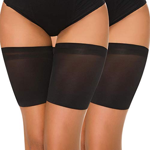 UMIPUBO muslo elástico muslo anti-chafing bandas para Hombre y Mujer Anti Ferture Banda De Silicona Calcetines Antideslizantes de Silicona de Bandas (Negro(2 pares), D:56-64cm)