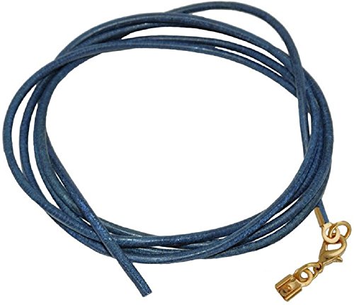 unbespielt Joyas cordón de Cuero Azul Cadena Longitud 100 cm Ancho 2.0 mm mosquetón Color Oro. La Longitud Puede acortarse