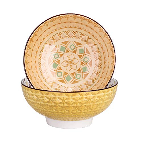 vancasso Tulip Juego de Cuencos 2 Piezas Porcelana Tazón Grande 1200ML Mandala Patrones, Cuenco para Sopa, Frutas, Ensalada, Ramen Bowl Porcelana Patrón de Grabado Externo