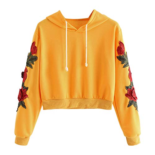 VEMOW Pullover Mujer Sudadera Otoño Apliques Camisa de Entrenamiento Manga Larga Blusa Encapuchado Tops Camisa Blusa OtoñO Invierno(Amarillo,S)