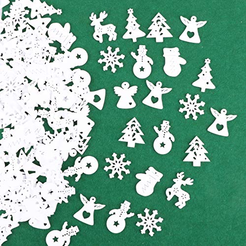 VINFUTUR 100pcs Adornos Navidad Madera 8 Figuras Mixtas Piezas Madera Blanco de Árbol Rebanadas Pequeñas Madera Navidad Colgantes Accesorios para Decoración Scrapbooking Fiesta DIY