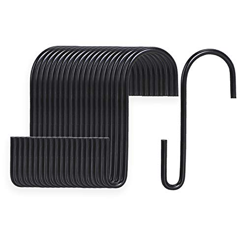 VIPITH 20 unidades de ganchos en forma de S de 3,7 pulgadas, negro, resistente al óxido, de acero inoxidable resistente, ganchos en forma de S para colgar sartenes, bolsas, toallas, en cocina, baño