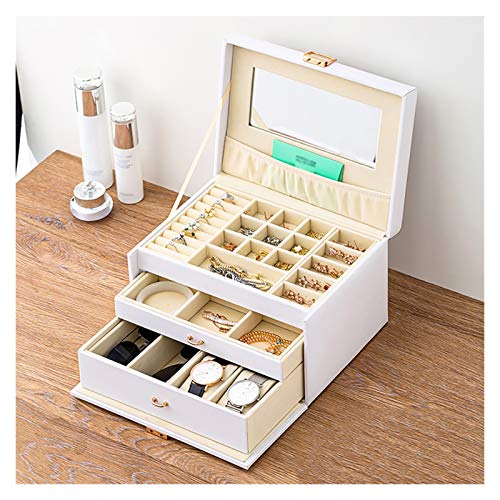 Watch Box Caja De Almacenamiento Para Reloj Chicas Joyería Caja De Reloj Organizador Con Bloqueo 3 Capas De Exhibición De Joyas De Exhibición De Caja De Almacenamiento Anillo Anillo Collar Titular Org