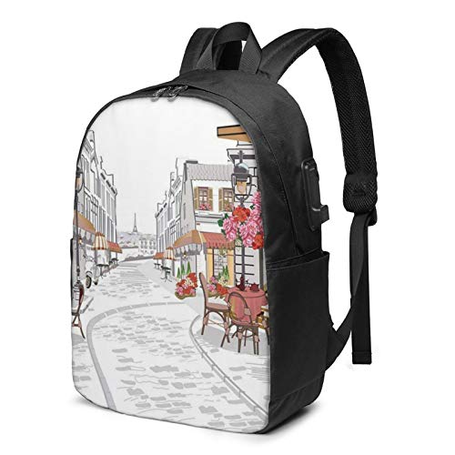 WEQDUJG Mochila Portatil 17 Pulgadas Mochila Hombre Mujer con Puerto USB, Serie Skyline Cafe Mochila para El Laptop para Ordenador del Trabajo Viaje