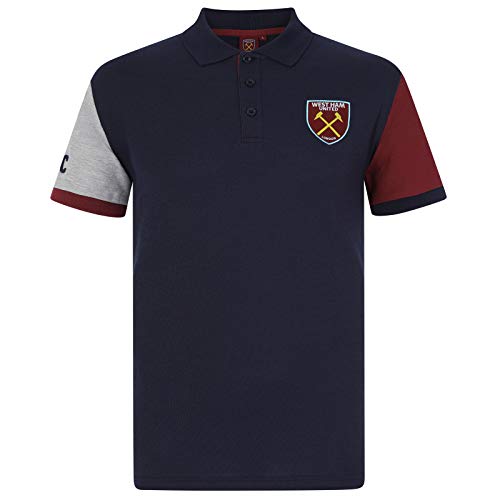 West Ham United FC - Polo Oficial para Hombre - con el Escudo del Club - Azul Marino - Escudo - Mangas en Contraste - 3XL