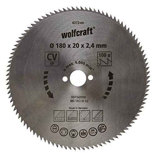 Wolfcraft 6272000 disco de sierra circular CV, 100 dientes, serie azul PACK 1, 180x20x2.4mm