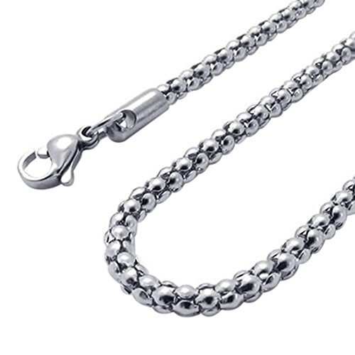 WOVELOT Cadena de joyeria de Hombres, Collar de Cadena del encintado de Acero Inoxidable, Plata (3 mm de Anchura, 50 cm de Longitud)