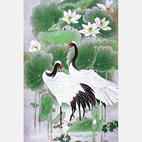 XDXART Kit de pintura de diamantes 5D por número, diseño de animales, flores de loto, cisne, patos, kit completo de punto de cruz, para decoración de sala de estar, 40 x 60 cm