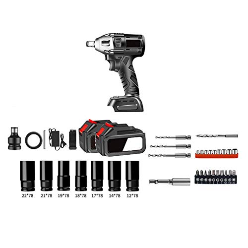 XDXDO 21V Llave Eléctrica Recargable, Llave De Impacto Eléctrico Profesional con 2 Conjuntos De Baterías De Litio De Repuesto Y 38 Accesorios, Par: 550Nm, Adecuado para Mantenimiento