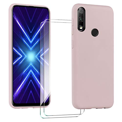 XinYue Funda para Honor 9X + [2 Pack] Protector Pantalla, Carcasa de Silicona Líquida Gel Ultra Suave Funda con tapete de Microfibra Anti-Rasguño - Rosa