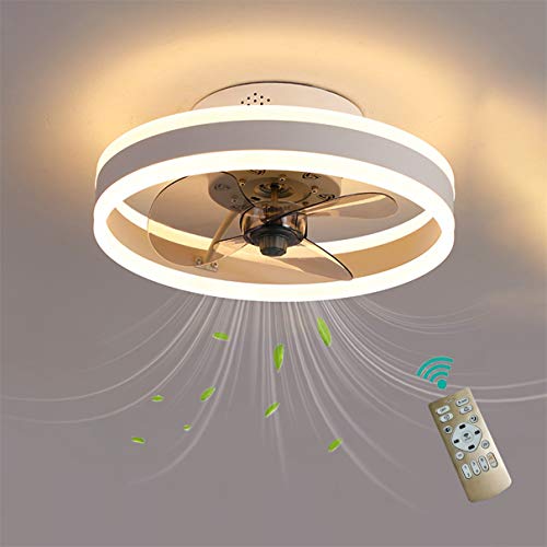 YAOXI Dormitorio Led Ventilador de Techo Pequeño con Luz y Mando Silencioso Reversible 6 Velocidades Moderno Ventilador con Luz de Techo con Temporizador Regulable,Blanco