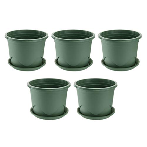 YARNOW Macetas con Platillos - 6. 3 Macetas de Plástico Verde Oscuro para Vivero (Paquete de 5)